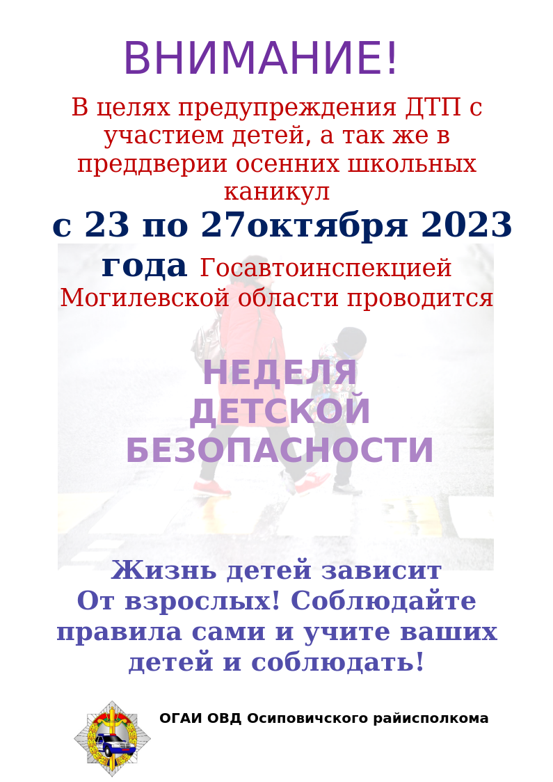 Информационные материалы для проведения
профилактических бесед в рамках Недели детской безопасности
(23-27 октября 2023 года)