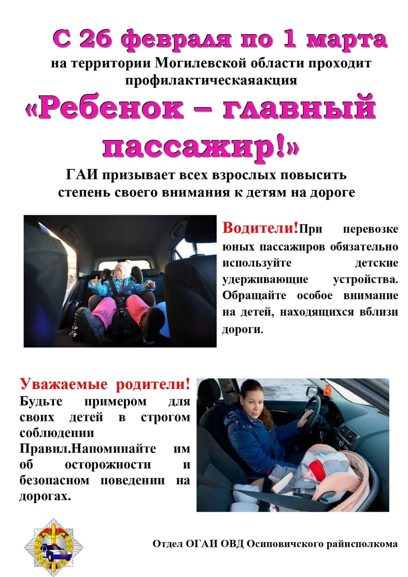 Информационные материалы для проведения выступлений в рамках профилактической акции 
«Ребенок – главный пассажир!» (26 февраля – 1 марта 2024 года)