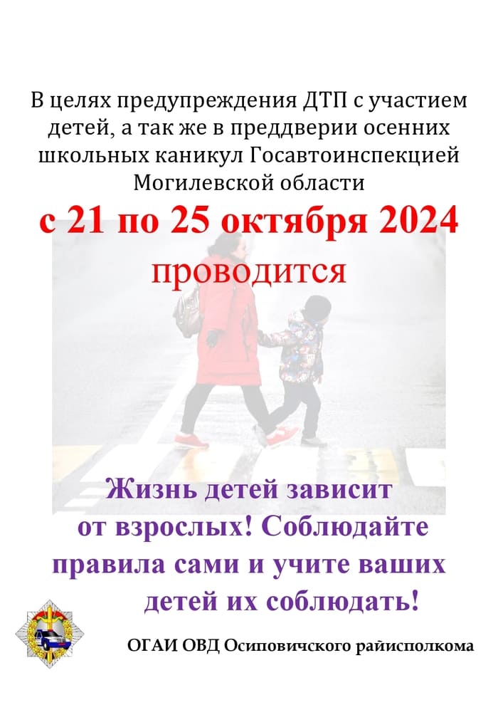 Информационные материалы для проведения профилактических бесед в рамках Недели детской безопасности
(21-25 октября 2024 года)